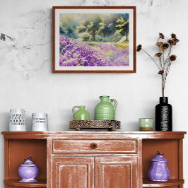 Watercolor Lavender Field Painting Fotodruck