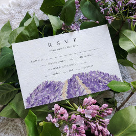 Watercolor Lavender Fields Wedding RSVP Karte