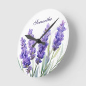 Watercolor Lavender Flowers Runde Wanduhr (Winkel)