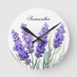 Watercolor Lavender Flowers Runde Wanduhr