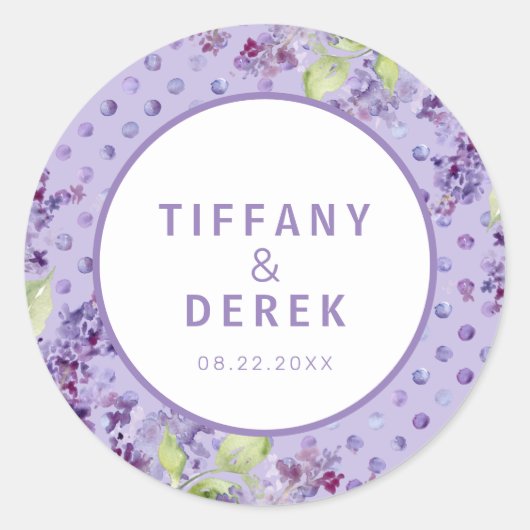Watercolor Lavender Lilac Wedding Runder Aufkleber (Vorderseite)