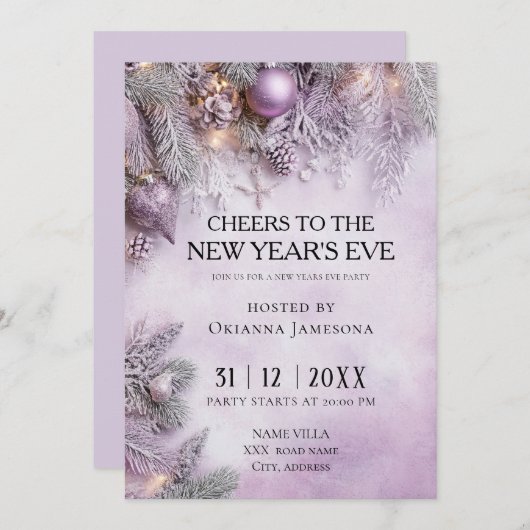 Watercolor lavender New Year's Eve Party Einladung (Vorne/Hinten)