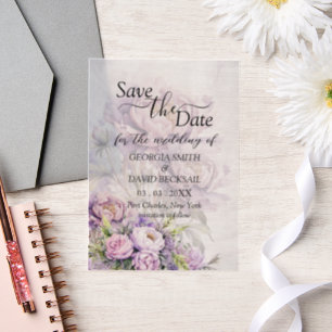 Watercolor Lavender Peony Wedding Save the Date Pergament Einladungen