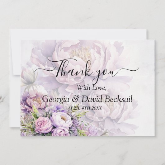 Watercolor Lavender Peony Wedding Vielen Dank Dankeskarte (Vorderseite)
