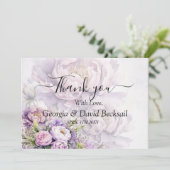 Watercolor Lavender Peony Wedding Vielen Dank Dankeskarte (Stehend Vorderseite)