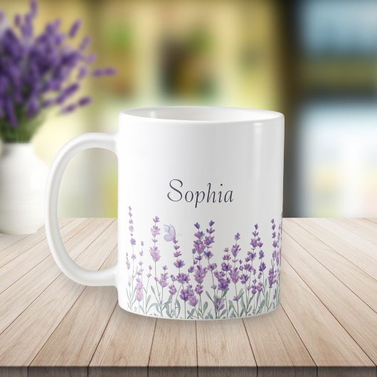 Watercolor Lavender Purple Floral Butterfly Mug Kaffeetasse