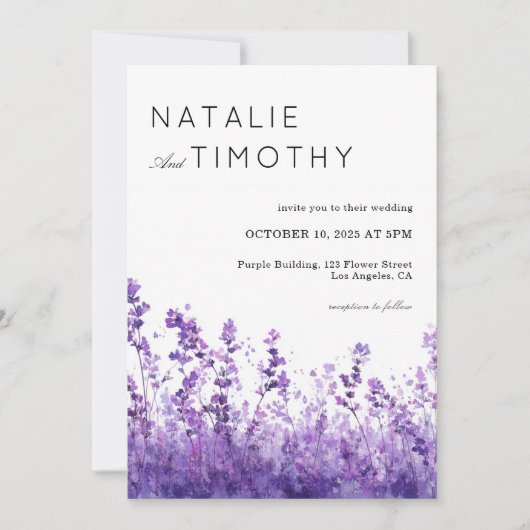 Watercolor Lavender Rustic Boho Botanical Wedding Einladung (Vorderseite)