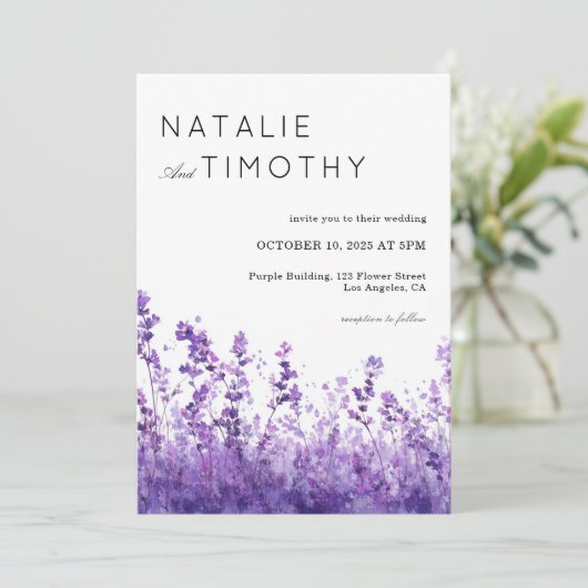 Watercolor Lavender Rustic Boho Botanical Wedding  Einladung (Stehend Vorderseite)