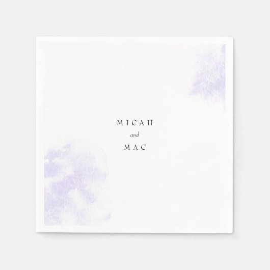 Watercolor Lavender Splash White Names Wedding Serviette (Vorderseite)