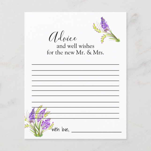 Watercolor Lavender und Green Florals Advisor Card (Vorderseite)