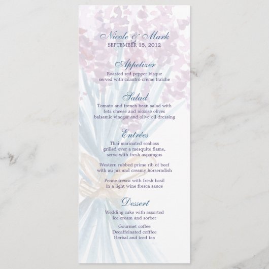 Watercolor Lavender Wedding Menu Card Menükarte (Vorderseite)