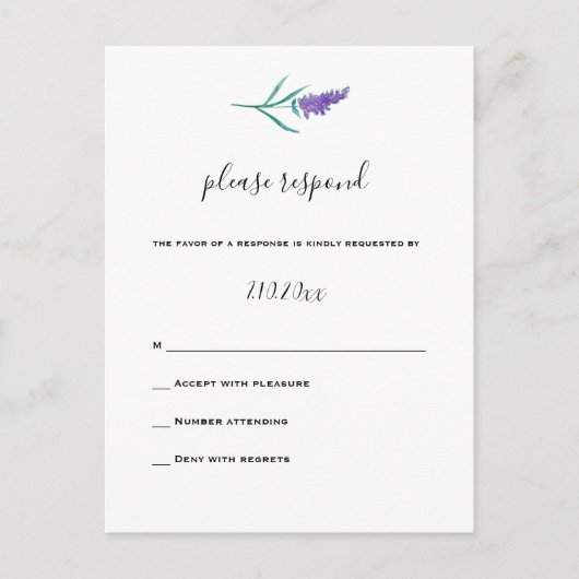 Watercolor Lavender Wedding RSVP Cards Postkarte (Vorderseite)