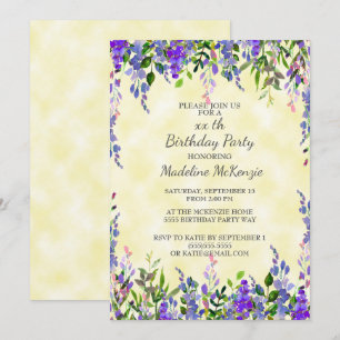 Watercolor Lavender Yellow Birthday Party Einladun Einladung