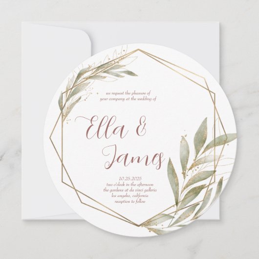 Watercolor Leaf Gold Hochzeit Einladung (Vorderseite)