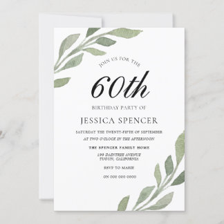 Watercolor Leaf Womans 60. Geburtstag Einladung