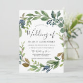 Watercolor Leaf Wreath Moderne Hochzeit im Herbst Einladung (Stehend Vorderseite)