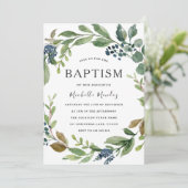 Watercolor Leaf Wreath Moderne Taufe Christening Einladung (Stehend Vorderseite)