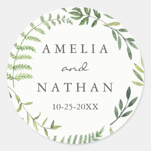 Watercolor Leaf Wreath Wedding Sticker (Vorderseite)