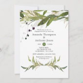 Watercolor Leafy Greenery Engagement Party Einladung (Vorderseite)