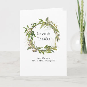 Watercolor Leafy Greenery Wreath Wedding Foto Dankeskarte