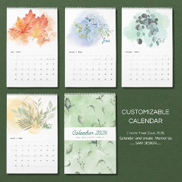 Watercolor Leaves 2026 Calendar | Botanical Nature Kalender