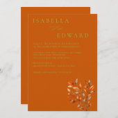 Watercolor Leaves Burnt Orange Wedding Einladung (Vorne/Hinten)