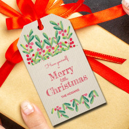 Watercolor Leaves und Berries Holiday Christmas Geschenkanhänger