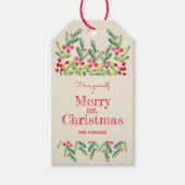 Watercolor Leaves und Berries Holiday Christmas Geschenkanhänger (Vorderseite)