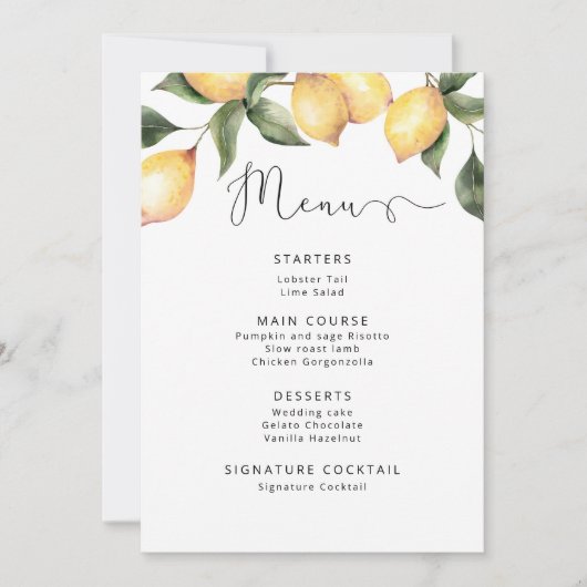 Watercolor lemant wedding Menu Einladung (Vorderseite)