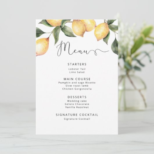 Watercolor lemant wedding Menu Einladung (Stehend Vorderseite)