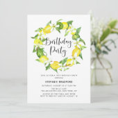 Watercolor Lemon Blossom Wreath Birthday Party Einladung (Stehend Vorderseite)