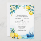 Watercolor Lemon Blue Italian Summer Wedding Einladung (Vorderseite)