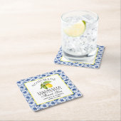 Watercolor Lemon Blue Tile Limoncello Wedding Rechteckiger Pappuntersetzer (Vor Ort)
