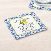 Watercolor Lemon Blue Tile Limoncello Wedding Rechteckiger Pappuntersetzer (angewinkelt)