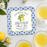 Watercolor Lemon Blue Tile Limoncello Wedding Rechteckiger Pappuntersetzer<br><div class="desc">Elegant Watercolor Lemon auf Blue Tile Homemade Limoncello Hochzeit Vielen Dank Untersetzer</div>