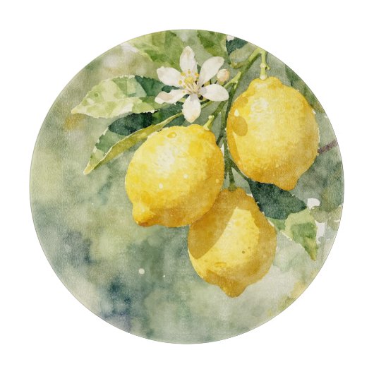 Watercolor Lemon Branch Botanical Summer Schneidebrett (Vorderseite)