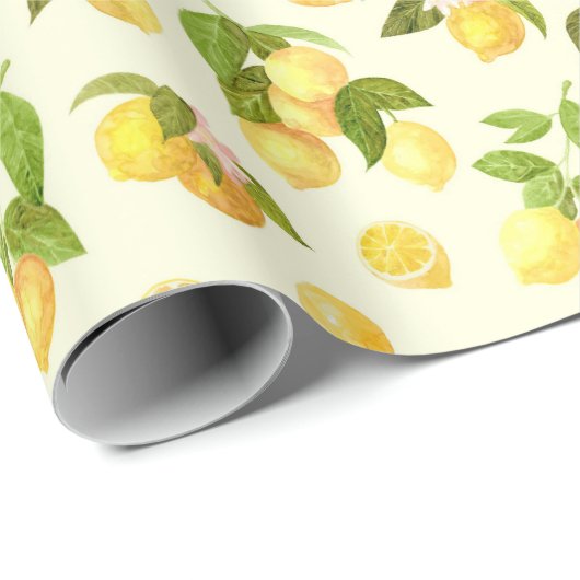 Watercolor Lemon Branches with Blossoms Pattern Geschenkpapier (Rolleneckpunkt)