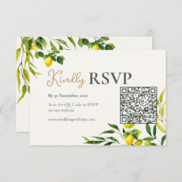 Watercolor Lemon Citrus QR Code Wedding RSVP Card