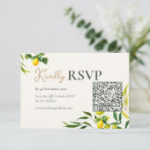 Watercolor Lemon Citrus QR Code Wedding RSVP Card Karte (Stehend Vorderseite)