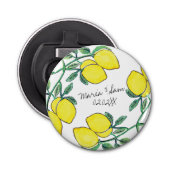 Watercolor Lemon Citrus Script Wedding Flaschenöffner (Vorderseite)