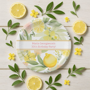 Watercolor Lemon Floral Thema Geburtstagsparty Pappteller