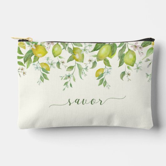 Watercolor Lemon Floral Zip Pouch Zubehörtasche (Vorderseite)