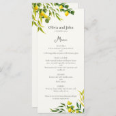 Watercolor Lemon Foliage Elegant Citrus Wedding Menükarte (Vorne/Hinten)