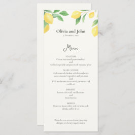 Watercolor Lemon Foliage Elegant Wedding Menu Menükarte