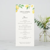 Watercolor Lemon Foliage Elegant Wedding Menu Menükarte (Stehend Vorderseite)