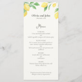 Watercolor Lemon Foliage Elegant Wedding Menu Menükarte (Vorderseite)