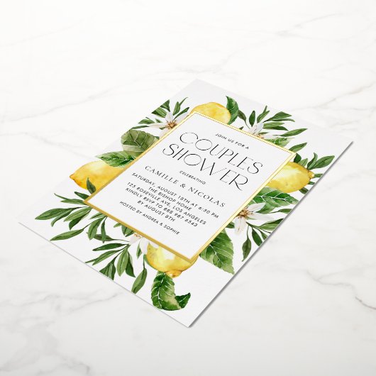 Watercolor Lemon Frame Botanical Couples Shower Folieneinladung (Gedreht)