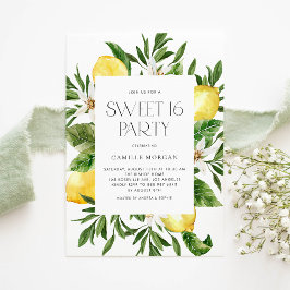 Watercolor Lemon Frame Botanical Sweet 16 Party Einladung