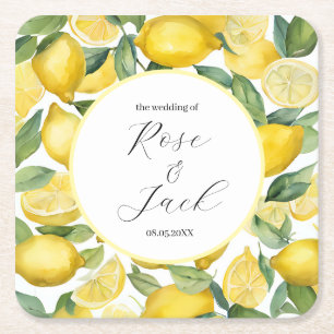 Watercolor Lemon Garden White Wedge Rechteckiger Pappuntersetzer