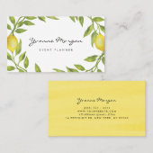 Watercolor Lemon Greenerity Wreath Script Visitenkarte (Vorne/Hinten)
